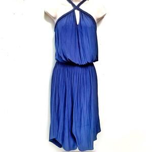 Ramy Brook Navy Mini Dress | High Neck Pleated Cocktail Party Wedding Guest Look